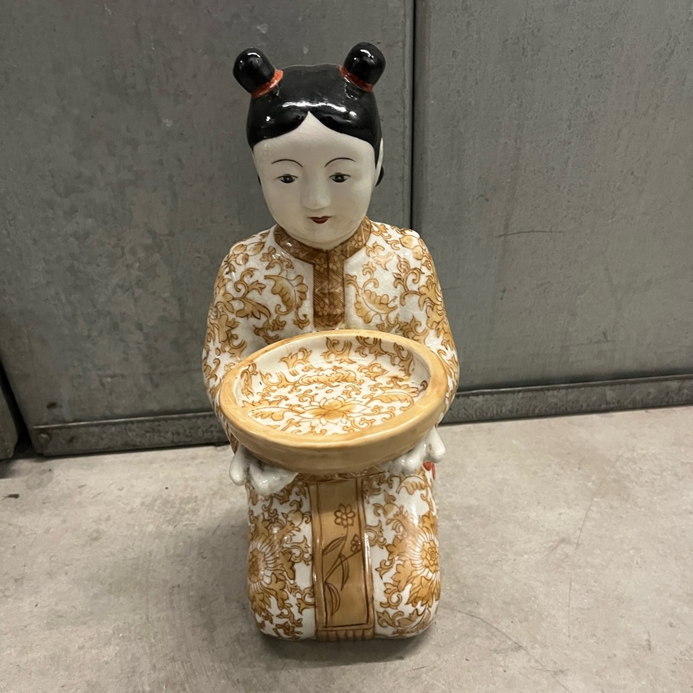 Elegant Gold and White Ceramic Figurine